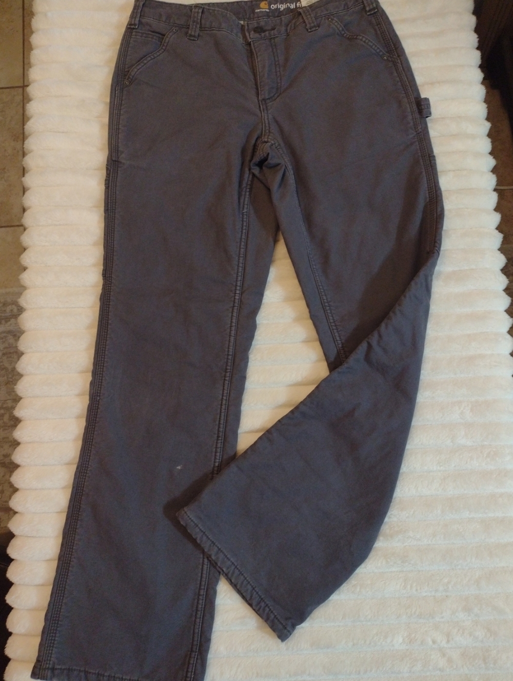 Carhartt Women 6 Reg Original Fit Fleece Lined Carpenter Pants Work Wear Grey